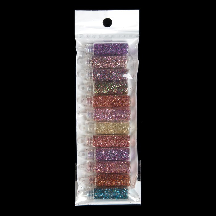 Блёстки для декора ногтей, 12 бутылочек, цвет МИКС