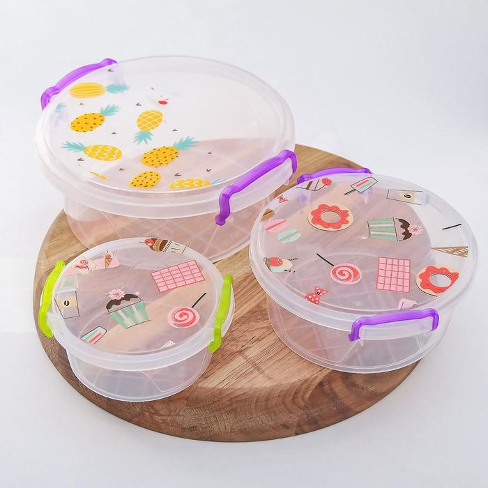 Набор ланч-боксов круглых 3 шт "Леденцы" 19х18/15х14/12х11 Цвет МИКС