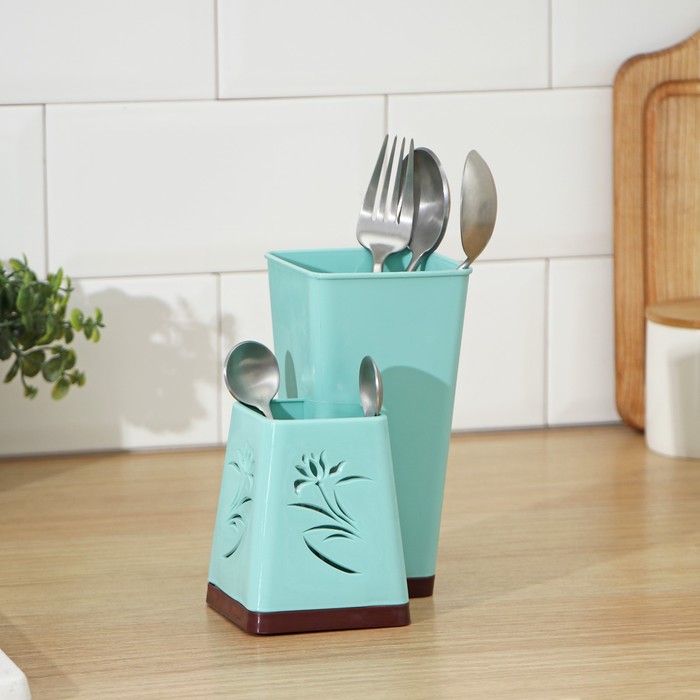 Сушилка для столовых приборов 2 отделения "Аленький цветочек" 15х11х16,5 см, цвета МИКС