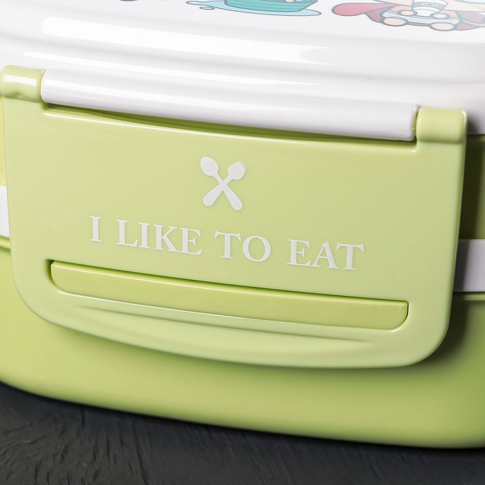 Ланч-бокс 2 уровня "Люблю покушать", овальный, с ложкой, цвета МИКС
