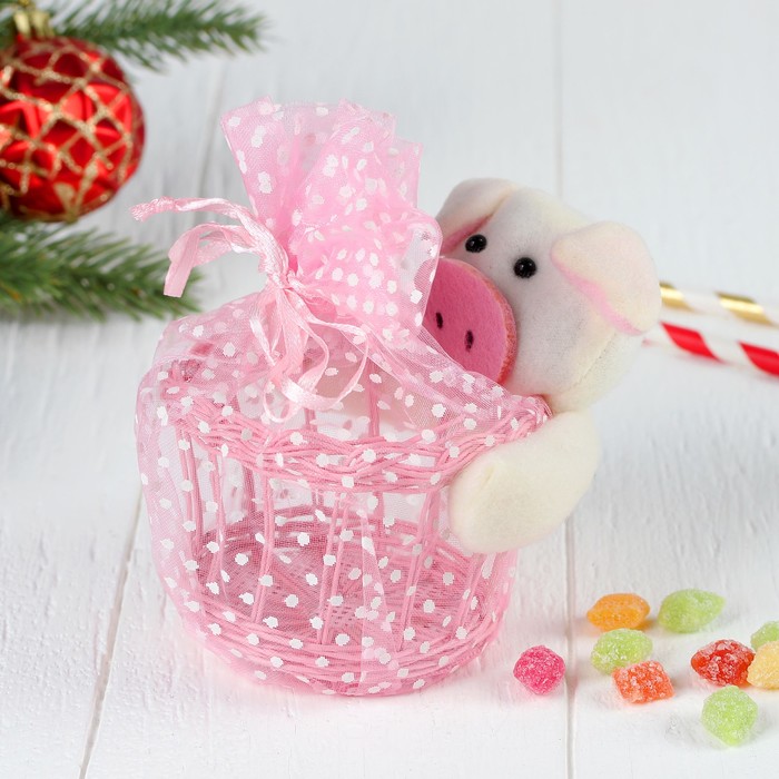 Конфетница "Хрюша" с корзинкой, цвета МИКС, вместимость 100 г