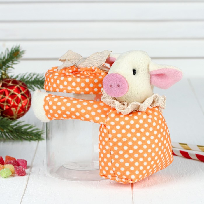 Конфетница "Поросёнок" рубашка в горошек, цвета МИКС, вместимость 200 г