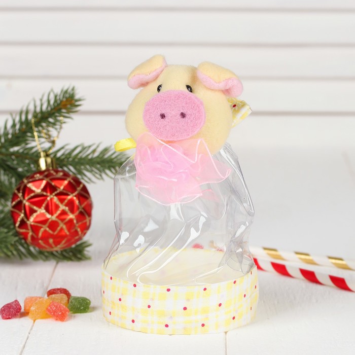 Конфетница "Хрюша с бантиком" на завязках. цвета МИКС, вместимость 150 г