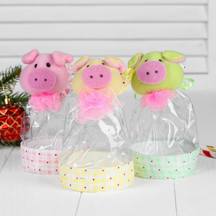 Конфетница "Хрюша с бантиком" на завязках. цвета МИКС, вместимость 150 г