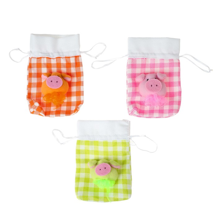 Мешок для подарков "Хрюша" в клеточку, цвета МИКС, вместимость 200 г