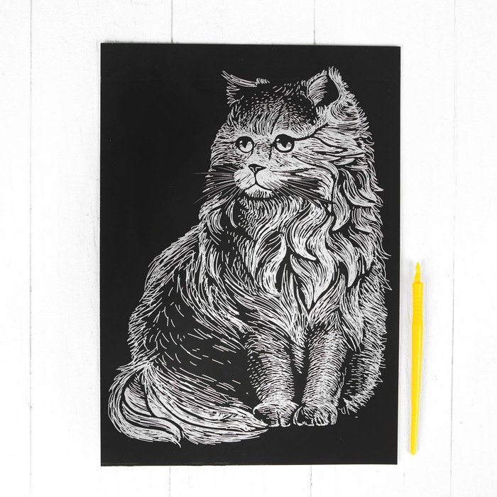 Гравюра "Персидский кот" с металлическим эффектом золота А4 + штихель
