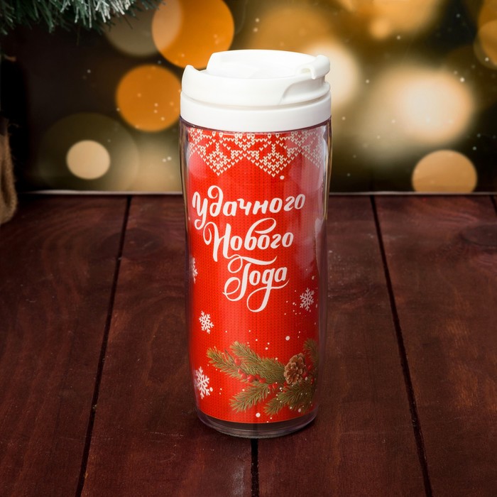 Подарочный набор "Удачного нового года" СГ термостакан, варежки р-р 19