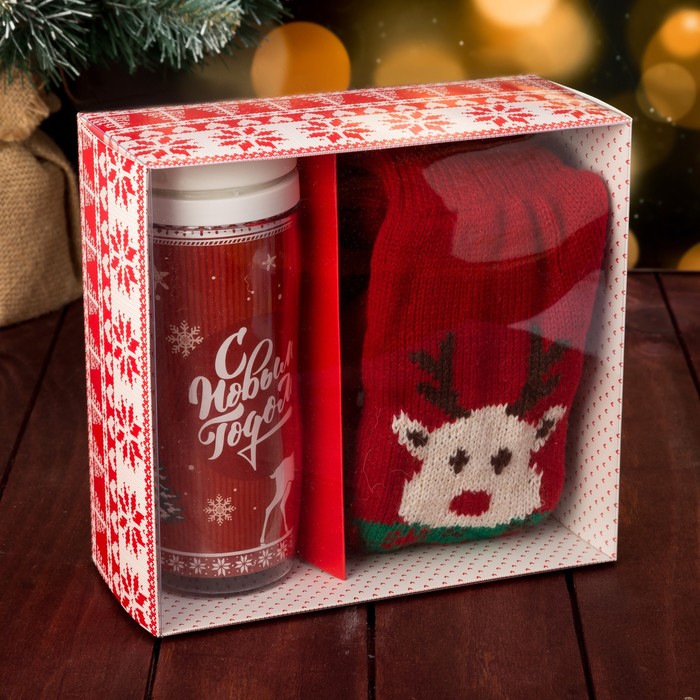 Подарочный набор "С Новым годом. Олень" термостакан, варежки р-р 19