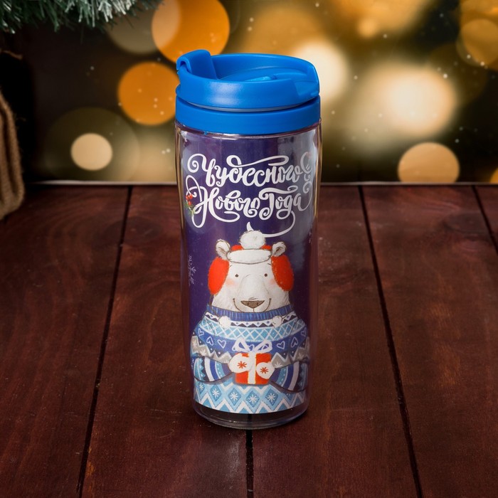 Подарочный набор "Чудесного нового года" термостакан, варежки р-р 19