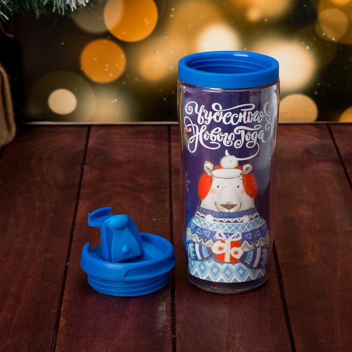 Подарочный набор "Чудесного нового года" термостакан, варежки р-р 19