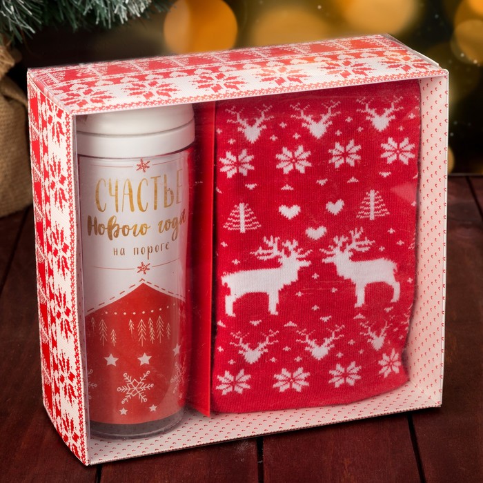 Подарочный набор "Счастье нового года" термостакан, снуд 28х24 см