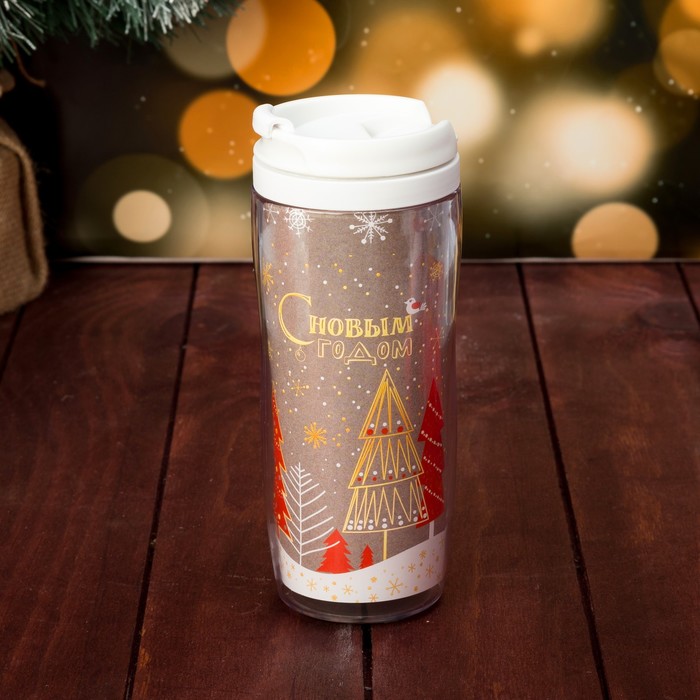 Подарочный набор "С Новым годом. Елочки" термостакан, снуд 28х24 см