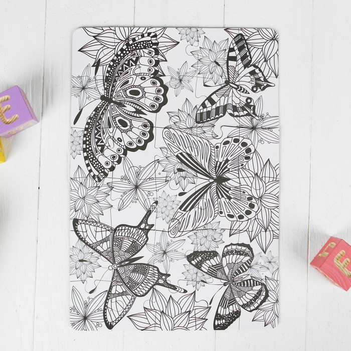 Раскраска - пазл "Бабочки и кот" 2 в 1, 6 неоновых цветов