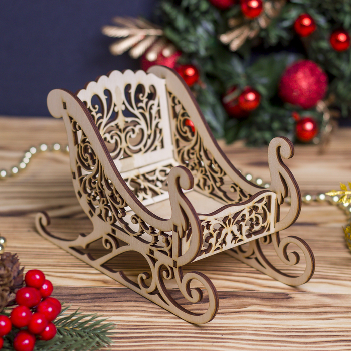 Заготовка для декора "Сани №1 мини" из фанеры, набор 6 деталей 18х8х11 см