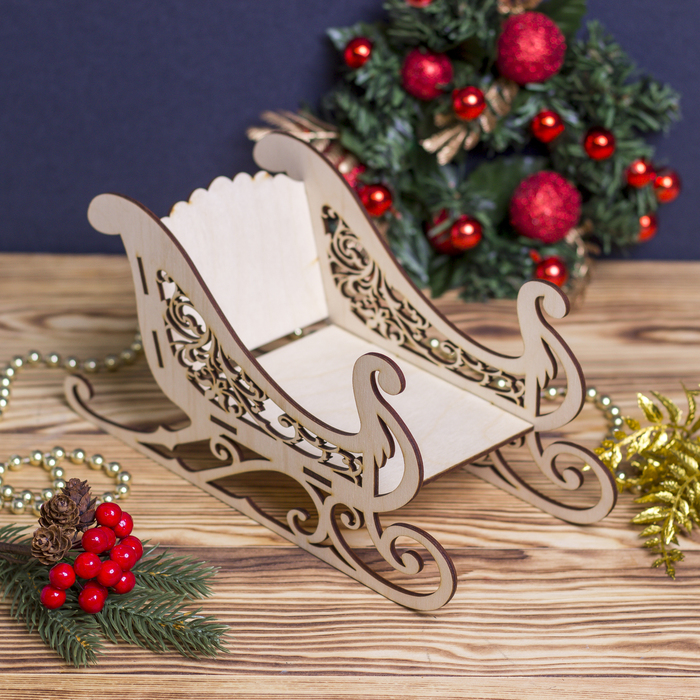 Заготовка для декора "Сани №10" из фанеры, набор 4 детали 27х16х13 см