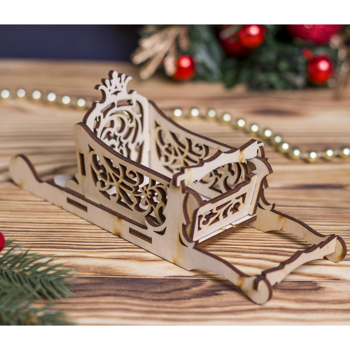 Заготовка для декора "Сани №5 мини" из фанеры, набор 9 деталей 18х8х5 см