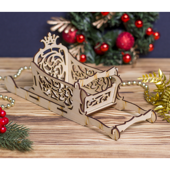 Заготовка для декора "Сани №5" из фанеры, набор 9 деталей 28х13х8 см