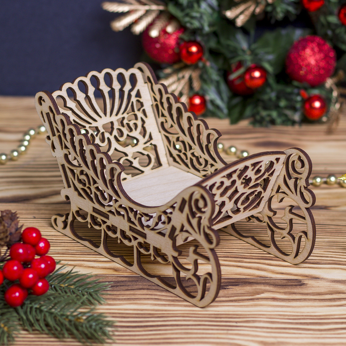 Заготовка для декора "Сани №6 мини" из фанеры, набор 5 деталей 17х10х8 см