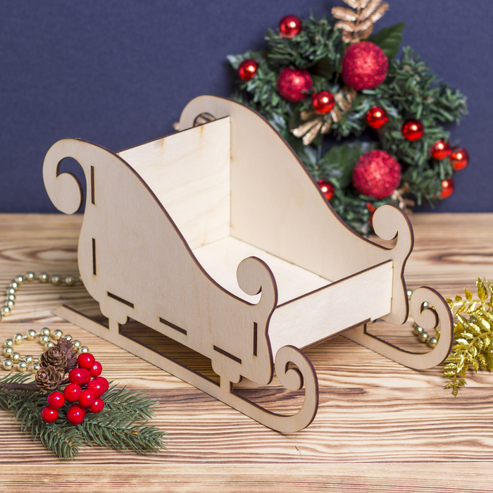 Заготовка для декора "Сани №9" из фанеры, набор 5 деталей 28х15х12 см