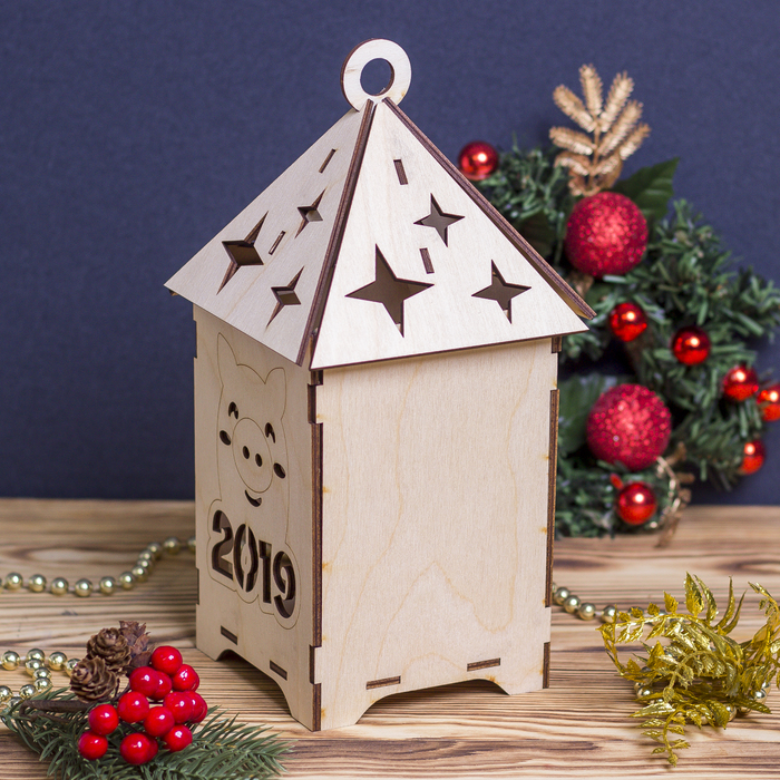 Чайный домик для декора "Поросенок" из фанеры, набор 11 деталей 13,5х13,5х15 см