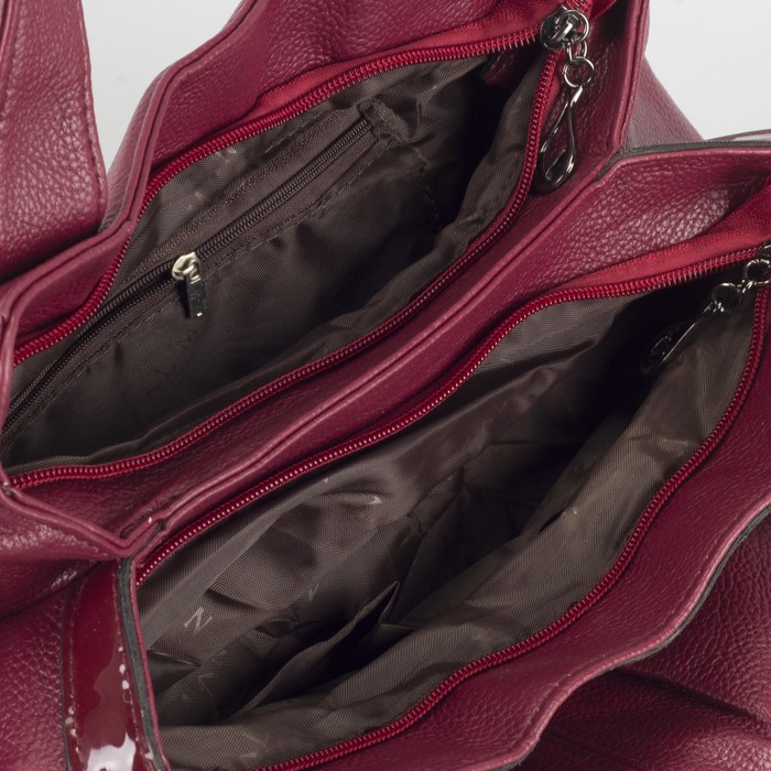 Сумка женская, 2 отдела на молниях, наружный карман, цвет бордовый