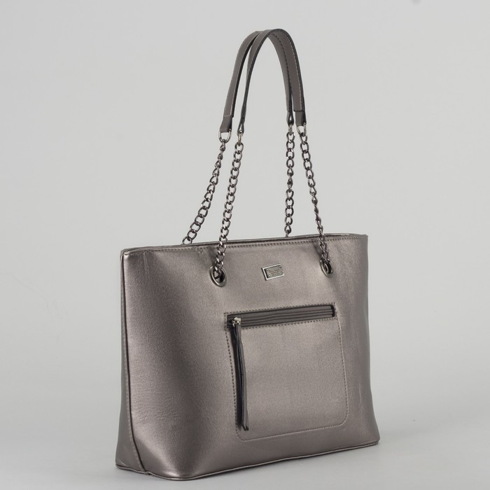 Сумка женская, отдел с перегородкой на молнии, 2 наружных кармана, цвет серебристый