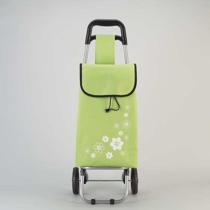 Сумка хозяйственная на колёсах «Цветы» , отдел на шнурке, нагрузка до 15 кг, цвет зелёный