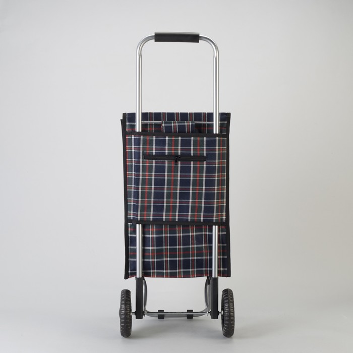 Сумка хозяйственная на колёсах «Клетка», отдел, 2 наружных кармана, нагрузка до 15 кг, цвет синий