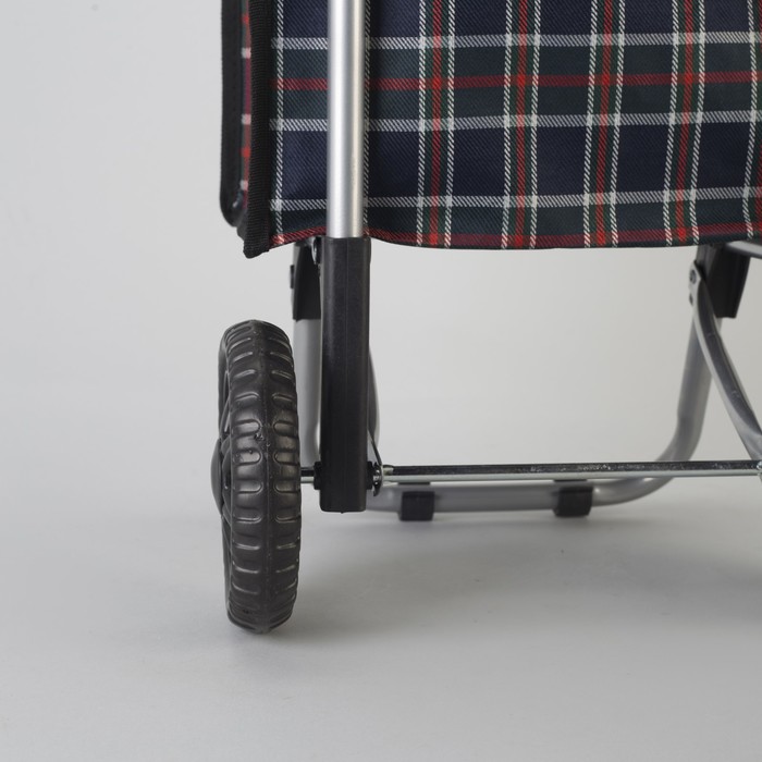 Сумка хозяйственная на колёсах «Клетка», отдел, 2 наружных кармана, нагрузка до 15 кг, цвет синий