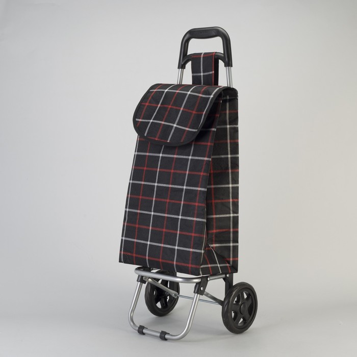Сумка хозяйственная на колёсах «Клетка», отдел на шнурке, нагрузка до 15 кг, цвет чёрный