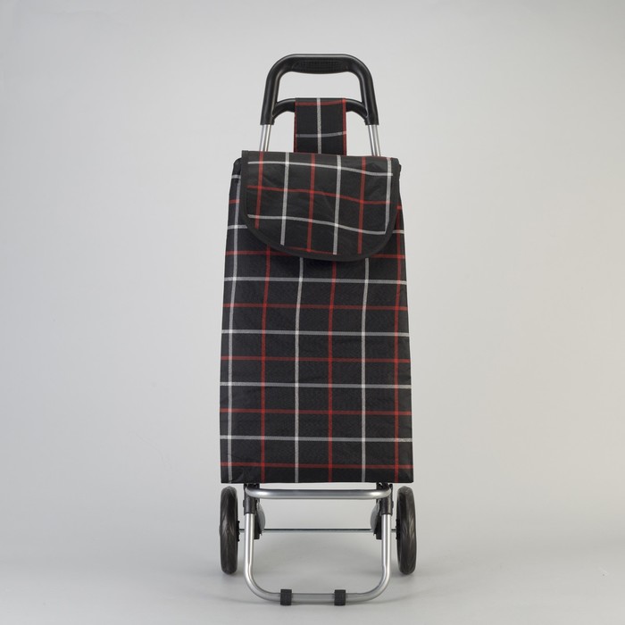 Сумка хозяйственная на колёсах «Клетка», отдел на шнурке, нагрузка до 15 кг, цвет чёрный