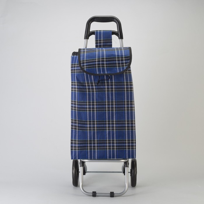 Сумка хозяйственная на колёсах «Клетка», отдел на шнурке, нагрузка до 15 кг, ярко-синий