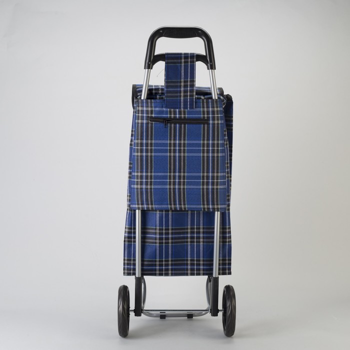 Сумка хозяйственная на колёсах «Клетка», отдел на шнурке, нагрузка до 15 кг, ярко-синий