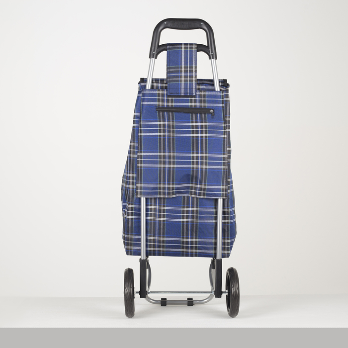 Сумка хозяйственная на колёсах «Клетка», отдел на шнурке, нагрузка до 15 кг, цвет синий/красный