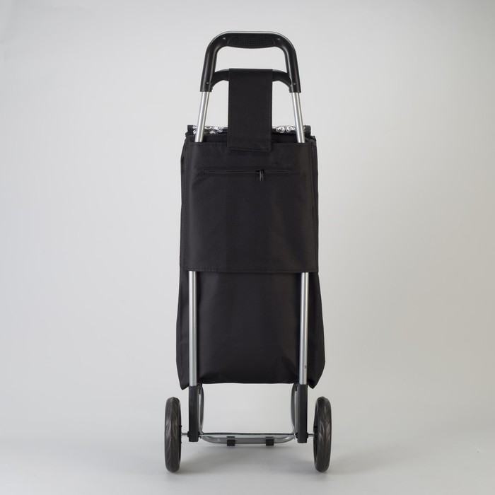 Сумка хозяйственная на колёсах «Цветы» , отдел на шнурке, нагрузка до 15 кг, цвет чёрный
