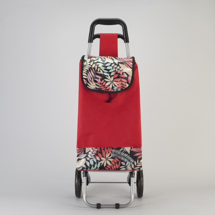 Сумка хозяйственная на колёсах «Цветы» , отдел на шнурке, нагрузка до 15 кг, цвет красный