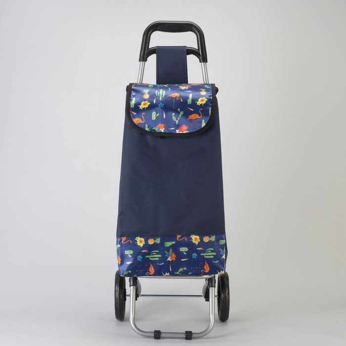 Сумка хозяйственная на колёсах «Цветы» , отдел на шнурке, нагрузка до 15 кг, цвет синий