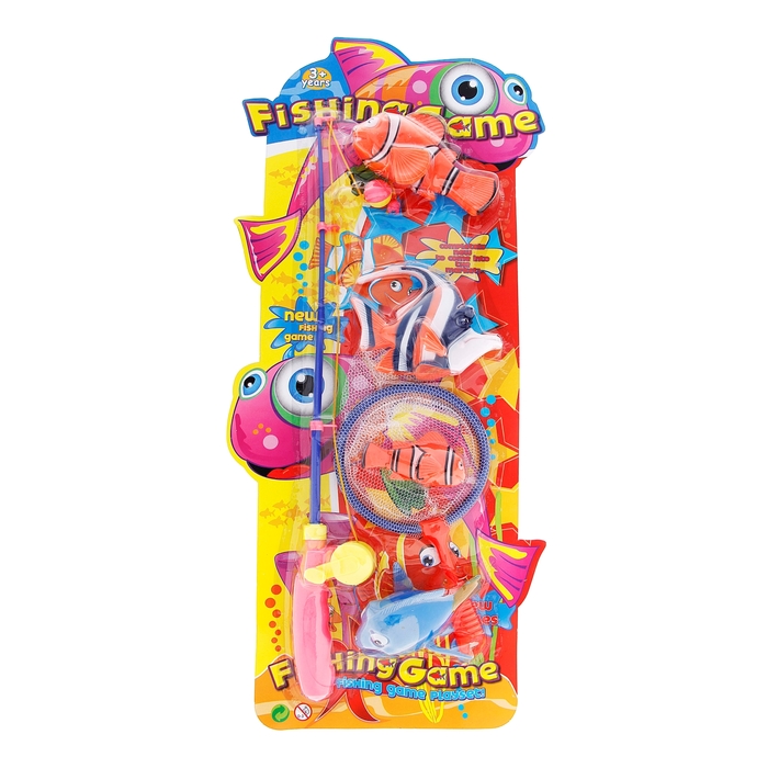Рыбалка "Пляжное царство", 4 рыбки, сачок и удочка, МИКС