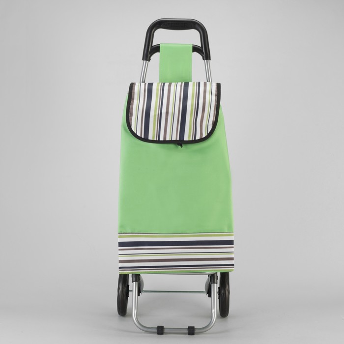 Сумка хозяйственная на колёсах «Полоска», отдел на шнурке, нагрузка до 25 кг, цвет зелёный