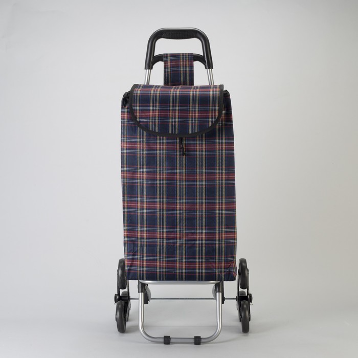Сумка хозяйственная на колёсах «Клетка», отдел на шнурке, наружный карман, 6 колёс, нагрузка до 20 кг, цвет синий