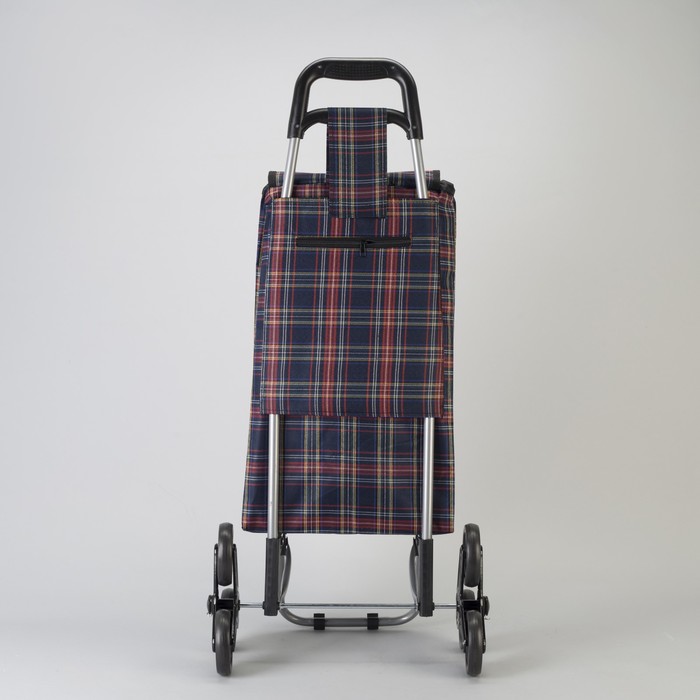 Сумка хозяйственная на колёсах «Клетка», отдел на шнурке, наружный карман, 6 колёс, нагрузка до 20 кг, цвет синий