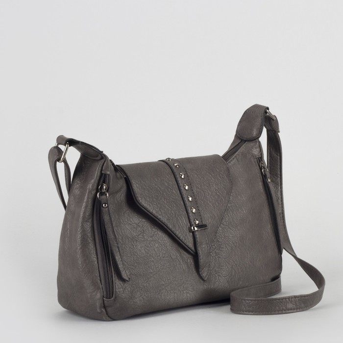 Сумка женская, отдел на молнии, 3 наружных кармана, цвет серый