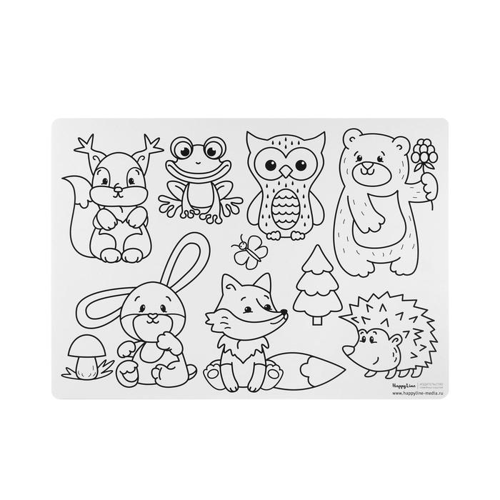 Коврик-раскраска многоразовый "Зверюшки" 48 х 34 см