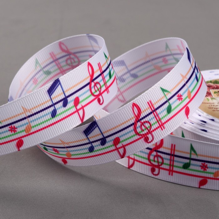 Лента репсовая «Ноты», 25мм, 18±1м, разноцветная