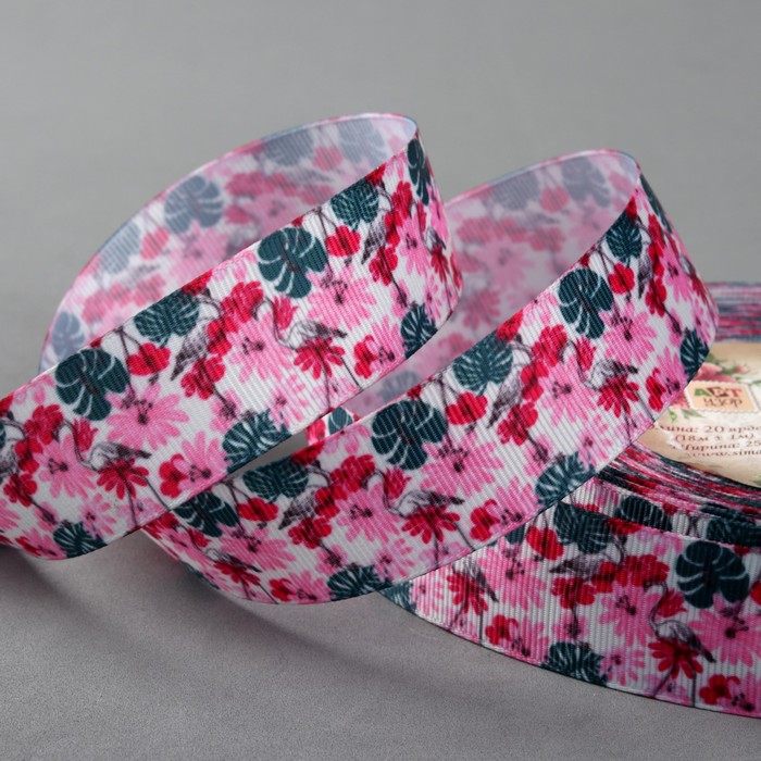 Лента репсовая «Цветник», 25мм, 18±1м, разноцветная