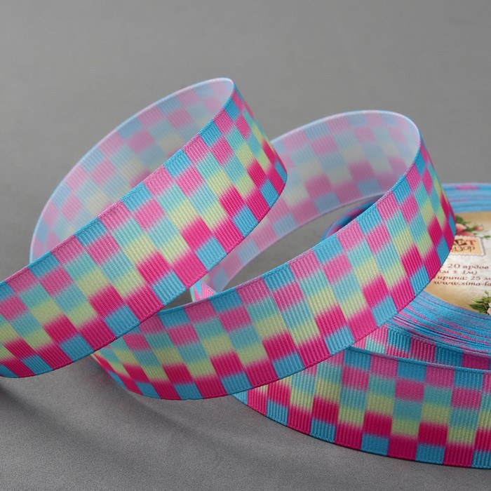 Лента репсовая «Цветные шахматы », 25мм, 18±1м, разноцветная