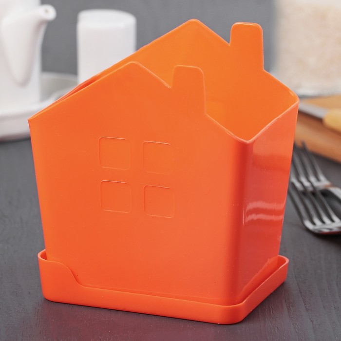 Сушилка для столовых приборов с поддоном "Домик" 11,5x9x14 см, цвета МИКС