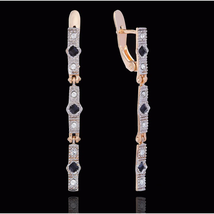 Серьги "Лента", цвет бело-чёрный в золоте