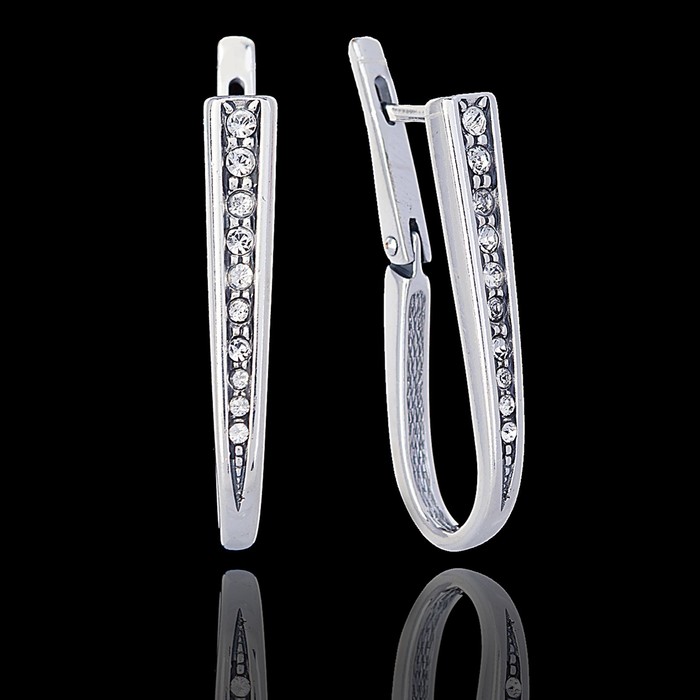 Серьги "Злато", цвет белый в чернёном серебре