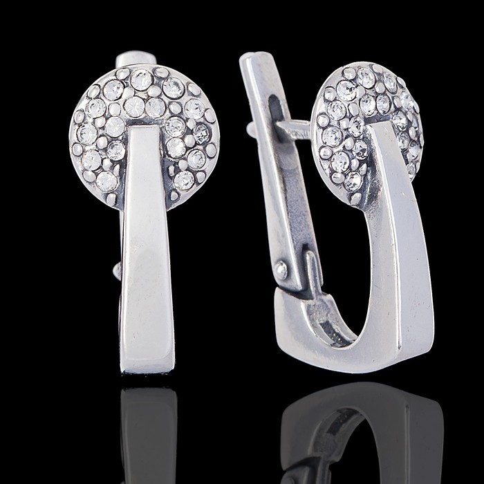 Серьги "Сальто", цвет белый в чернёном серебре